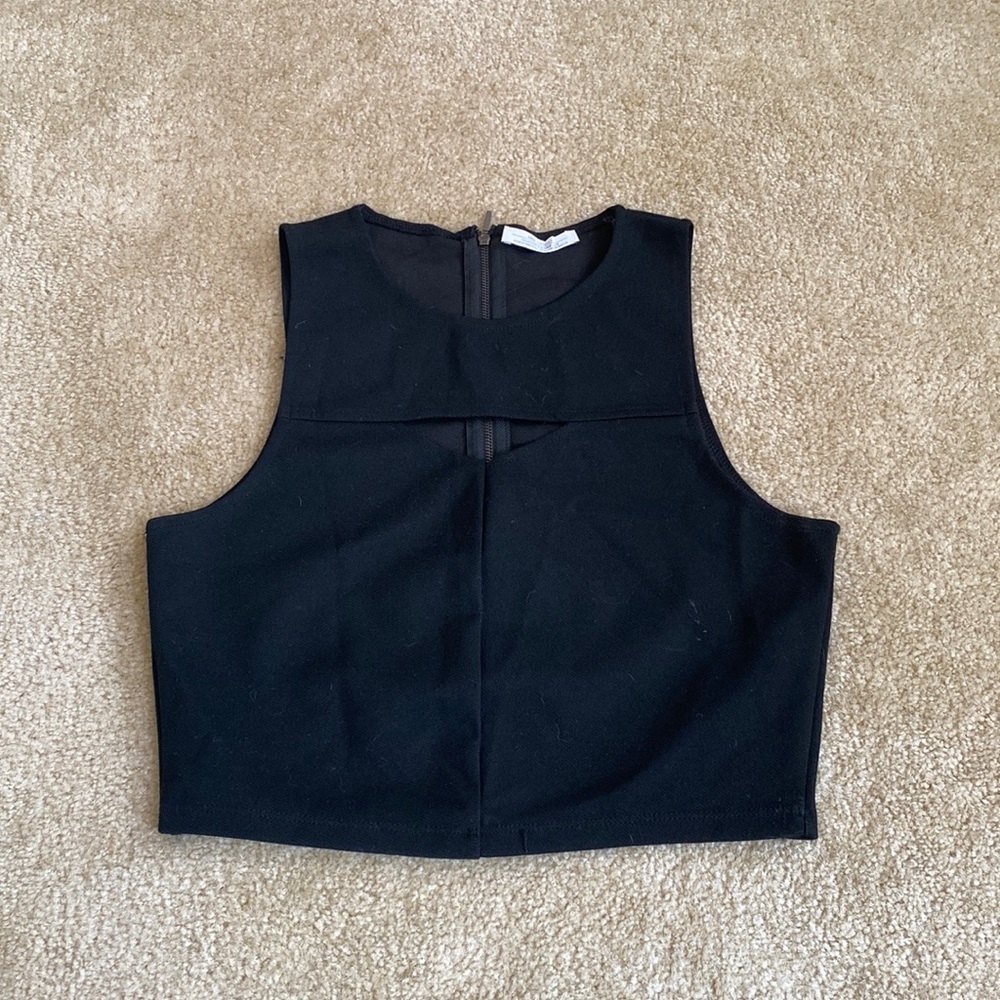 Zara Black Cut Out Crop Top with Zipper
